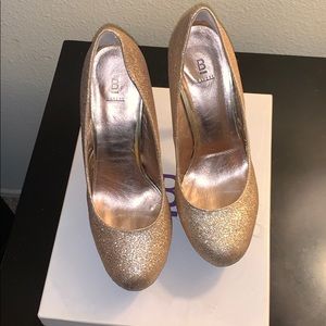 Gold sparkled high heels by Bakers Shoes